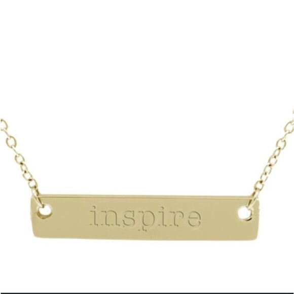 Jook Nona "Inspire"Gold Bar Necklace Dainty Inspirational 18K Gold-Plated 17.5"L - Picture 1 of 13